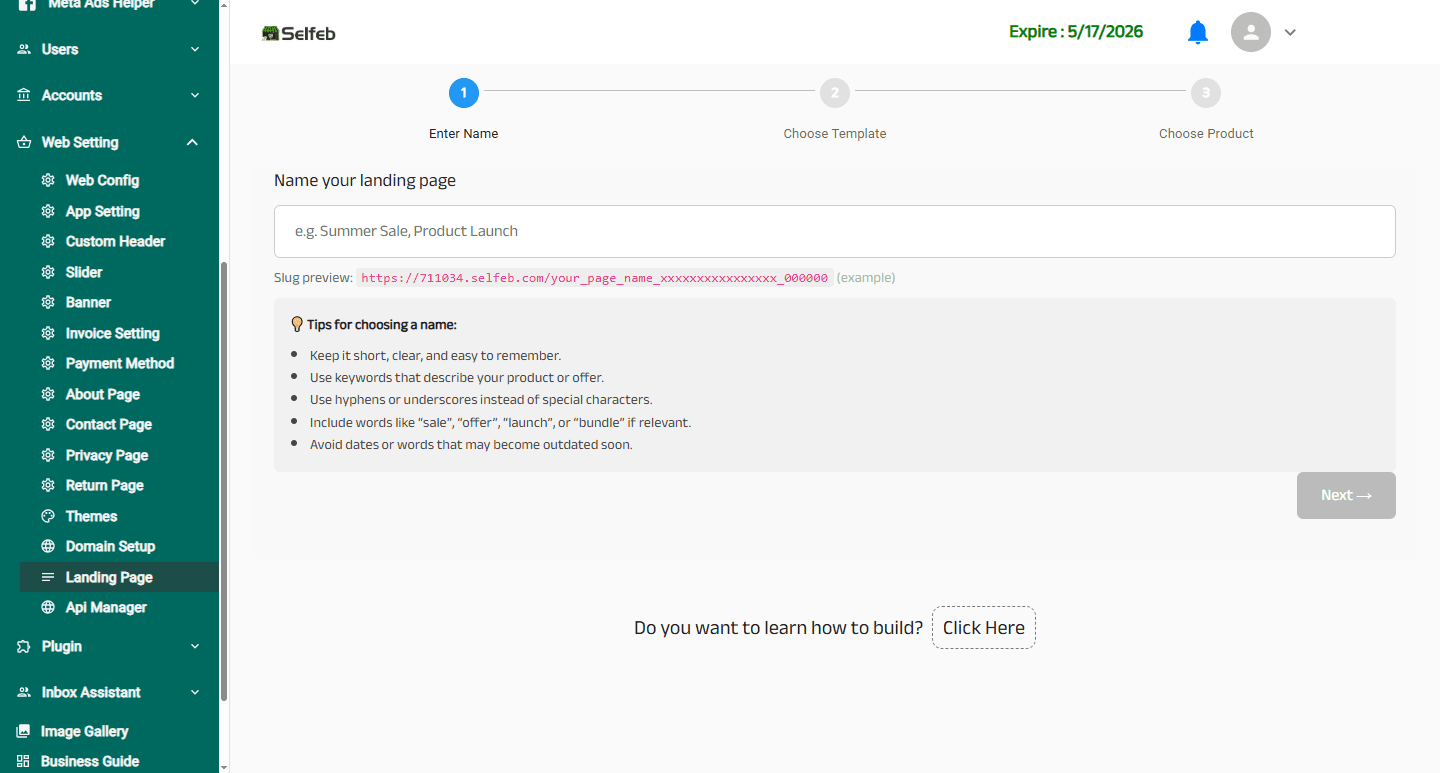 Create landing page by 3 clicks
